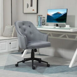 Vinsetto Sedia Da Ufficio Girevole Ergonomica Con Ruote E Altezza Regolabile Rivestimento In Velluto - Grigio 6 Vinsetto Sedia Da Ufficio Girevole Ergonomica Con Ruote E Altezza Regolabile Rivestimento In Velluto - Grigio -Armonia Casa 43562362 2