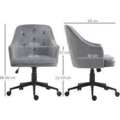 Vinsetto Sedia Da Ufficio Girevole Ergonomica Con Ruote E Altezza Regolabile Rivestimento In Velluto - Grigio 7 Vinsetto Sedia Da Ufficio Girevole Ergonomica Con Ruote E Altezza Regolabile Rivestimento In Velluto - Grigio -Armonia Casa 43562362 3