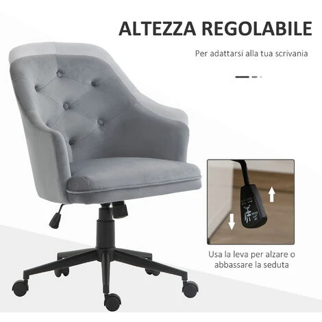 Vinsetto Sedia Da Ufficio Girevole Ergonomica Con Ruote E Altezza Regolabile Rivestimento In Velluto - Grigio 4 Vinsetto Sedia Da Ufficio Girevole Ergonomica Con Ruote E Altezza Regolabile Rivestimento In Velluto - Grigio - immagine 4