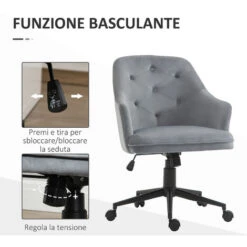 Vinsetto Sedia Da Ufficio Girevole Ergonomica Con Ruote E Altezza Regolabile Rivestimento In Velluto - Grigio 9 Vinsetto Sedia Da Ufficio Girevole Ergonomica Con Ruote E Altezza Regolabile Rivestimento In Velluto - Grigio -Armonia Casa 43562362 5