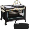4 In 1 Culla Da Viaggio Lettino Per Neonati Box Portatile, Pieghevole Con Ruote E Materassino, Borsa Di Trasporto E Giochi Inclusi, Blu