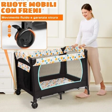 4 In 1 Culla Da Viaggio Lettino Per Neonati Box Portatile, Pieghevole Con Ruote E Materassino, Borsa Di Trasporto E Giochi Inclusi, Blu 2 4 In 1 Culla Da Viaggio Lettino Per Neonati Box Portatile, Pieghevole Con Ruote E Materassino, Borsa Di Trasporto E Giochi Inclusi, Blu - immagine 2