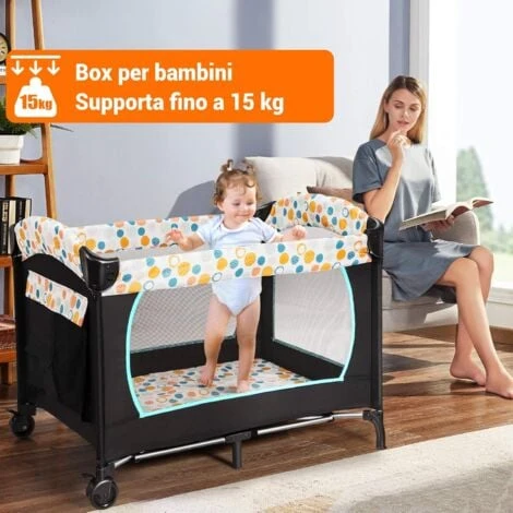 4 In 1 Culla Da Viaggio Lettino Per Neonati Box Portatile, Pieghevole Con Ruote E Materassino, Borsa Di Trasporto E Giochi Inclusi, Blu 3 4 In 1 Culla Da Viaggio Lettino Per Neonati Box Portatile, Pieghevole Con Ruote E Materassino, Borsa Di Trasporto E Giochi Inclusi, Blu - immagine 3