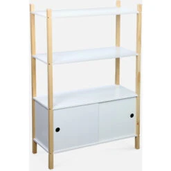 Scaffale Per Bambini - TOBIAS - Due Ante Scorrevoli, Legno Massello In Pino Naturale Bianco 70X30X106,5CM -Armonia Casa 45059649 2