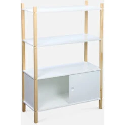 Scaffale Per Bambini - TOBIAS - Due Ante Scorrevoli, Legno Massello In Pino Naturale Bianco 70X30X106,5CM -Armonia Casa 45059649 5