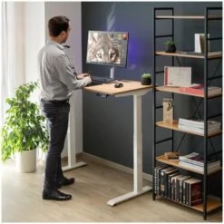 Scrivania Regolabile In Altezza Elettrica 73 - 123 Cm Marrone Bianca -Armonia Casa 45686878 3