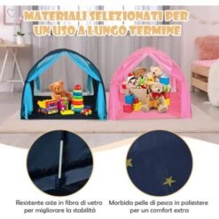 Tenda Da Gioco Per Bambini, Tenda Per Letto Con Borsa Di Trasporto, Casetta Per Bambini Portatile, Per Camera Da Letto Salone Giochi, 144 X 102 X 82 Cm (Blu) -Armonia Casa 45966458 3