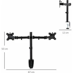Vinsetto Doppio Supporto Monitor Per Scrivania, Altezza, Inclinazione E Orientamento Regolabili, Monitor 13-32'' - Nero -Armonia Casa 48378280 3