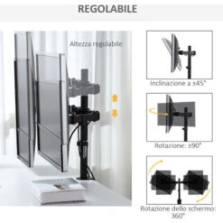Vinsetto Doppio Supporto Monitor Per Scrivania, Altezza, Inclinazione E Orientamento Regolabili, Monitor 13-32'' - Nero -Armonia Casa 48378280 5