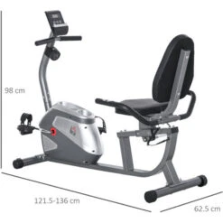 HOMCOM Cyclette Orizzontale Con Schienale E Seduta Regolabile, 8 Resistenze E Monitor LCD, 121.5-136x62.5x98cm - Grigio -Armonia Casa 48390434 3