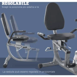 HOMCOM Cyclette Orizzontale Con Schienale E Seduta Regolabile, 8 Resistenze E Monitor LCD, 121.5-136x62.5x98cm - Grigio -Armonia Casa 48390434 5