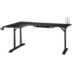 HOMCOM Scrivania Angolare Per Gaming E Ufficio Con Gancio Per Cuffie, Porta Tazza, Supporto Gamepad E Tappetino - Nero