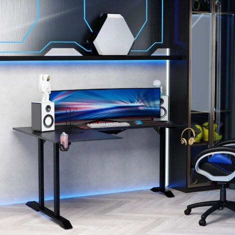 HOMCOM Scrivania Angolare Per Gaming E Ufficio Con Gancio Per Cuffie, Porta Tazza, Supporto Gamepad E Tappetino - Nero 2 HOMCOM Scrivania Angolare Per Gaming E Ufficio Con Gancio Per Cuffie, Porta Tazza, Supporto Gamepad E Tappetino - Nero - immagine 2