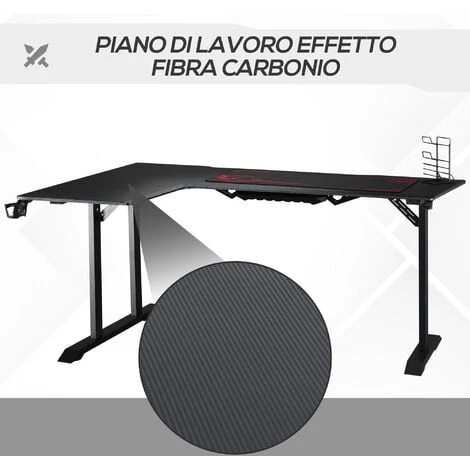 HOMCOM Scrivania Angolare Per Gaming E Ufficio Con Gancio Per Cuffie, Porta Tazza, Supporto Gamepad E Tappetino - Nero 4 HOMCOM Scrivania Angolare Per Gaming E Ufficio Con Gancio Per Cuffie, Porta Tazza, Supporto Gamepad E Tappetino - Nero - immagine 4