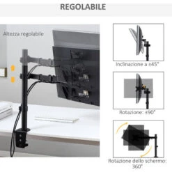Vinsetto Supporto Monitor Da 13-32'' Per Scrivania, Altezza E Inclinazione Regolabili, Orientamento Verticale E Orizzontale - Nero -Armonia Casa 48390576 5