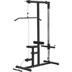 HOMCOM Stazione Fitness Pull Down Per Palestra In Casa Con Panca E Cavo Regolabile - Nero