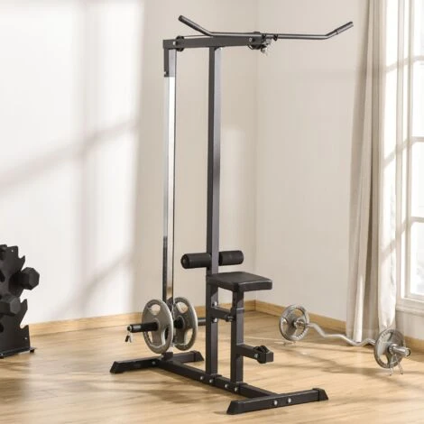 HOMCOM Stazione Fitness Pull Down Per Palestra In Casa Con Panca E Cavo Regolabile - Nero 2 HOMCOM Stazione Fitness Pull Down Per Palestra In Casa Con Panca E Cavo Regolabile - Nero - immagine 2