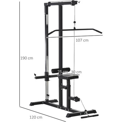 HOMCOM Stazione Fitness Pull Down Per Palestra In Casa Con Panca E Cavo Regolabile - Nero 3 HOMCOM Stazione Fitness Pull Down Per Palestra In Casa Con Panca E Cavo Regolabile - Nero - immagine 3