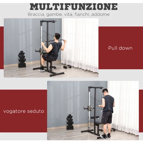 HOMCOM Stazione Fitness Pull Down Per Palestra In Casa Con Panca E Cavo Regolabile - Nero 4 HOMCOM Stazione Fitness Pull Down Per Palestra In Casa Con Panca E Cavo Regolabile - Nero - immagine 4