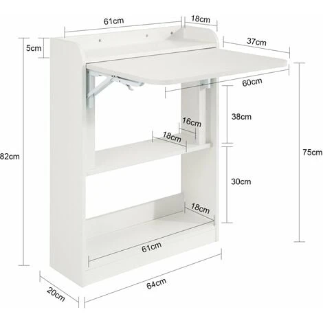 SoBuy Scrivania Piccola Scrivania Salvaspazio Scrivania Pieghevole Tavolino Pieghevole Scrivania Con Libreria 64x58x75 FWT92-W 2 SoBuy Scrivania Piccola Scrivania Salvaspazio Scrivania Pieghevole Tavolino Pieghevole Scrivania Con Libreria 64x58x75 FWT92-W - immagine 2