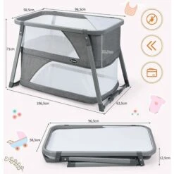 GOPLUS Culla Per Neonati 3 In 1, Trasportabile, Pieghevole, Lettino Da Campeggio, Grigio, Lacci Di Sicurezza, Culla Dondolo Con Materasso Removibile E Lavabile, 97,5x58x69,5 Cm -Armonia Casa 48590221 5