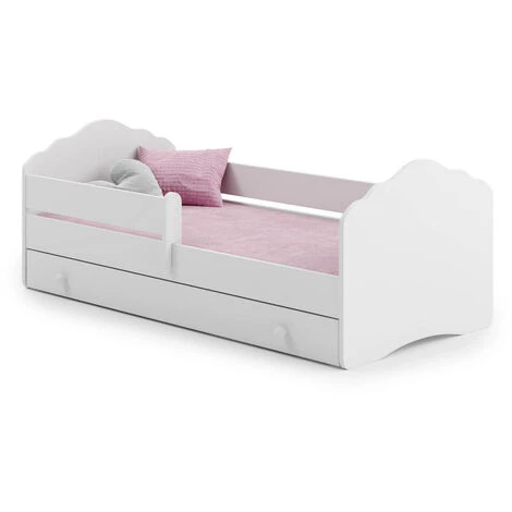 Dmora Letto Singolo Per Bambini, Lettino Con Cassettone E Protezione Anticaduta E Testiera A Nuvola, Cm 144x78h58, Colore Bianco, Con Imballo Rinforzato 2 Dmora Letto Singolo Per Bambini, Lettino Con Cassettone E Protezione Anticaduta E Testiera A Nuvola, Cm 144x78h58, Colore Bianco, Con Imballo Rinforzato - immagine 2