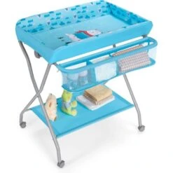 COSTWAY Fasciatoio Pieghevole Per Vaschetta Bagnetto Bambini, Bagnetto Volare Neonati, Cambio Pannolini Multifunzionale, Portata Massima 25 Kg (Blu)