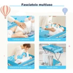 COSTWAY Fasciatoio Pieghevole Per Vaschetta Bagnetto Bambini, Bagnetto Volare Neonati, Cambio Pannolini Multifunzionale, Portata Massima 25 Kg (Blu) -Armonia Casa 49150829 3