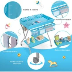 COSTWAY Fasciatoio Pieghevole Per Vaschetta Bagnetto Bambini, Bagnetto Volare Neonati, Cambio Pannolini Multifunzionale, Portata Massima 25 Kg (Blu) -Armonia Casa 49150829 4
