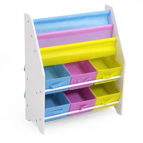 Scaffale Small In Legno Porta Libri E Giocattoli Con 3 Ripiani E 6 Cestoni 1 Scaffale Small In Legno Porta Libri E Giocattoli Con 3 Ripiani E 6 Cestoni
