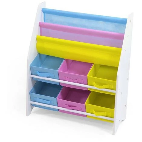 Scaffale Small In Legno Porta Libri E Giocattoli Con 3 Ripiani E 6 Cestoni 2 Scaffale Small In Legno Porta Libri E Giocattoli Con 3 Ripiani E 6 Cestoni - immagine 2