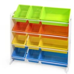 Scaffale In Legno 4 Piani Con 12 Cestoni Porta Giocattoli -Armonia Casa 49931063 3