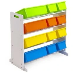 Scaffale In Legno 4 Piani Con 12 Cestoni Porta Giocattoli -Armonia Casa 49931063 4