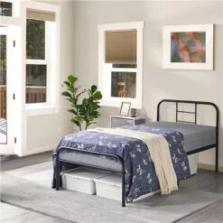 Yaheetech Struttura Letto A Doghe In Ferro Battuto Per Camera Da Letto Ospiti Hotel Soggiorno Stile Rustico Nera 90 X 190 Cm -Armonia Casa 50003155 3