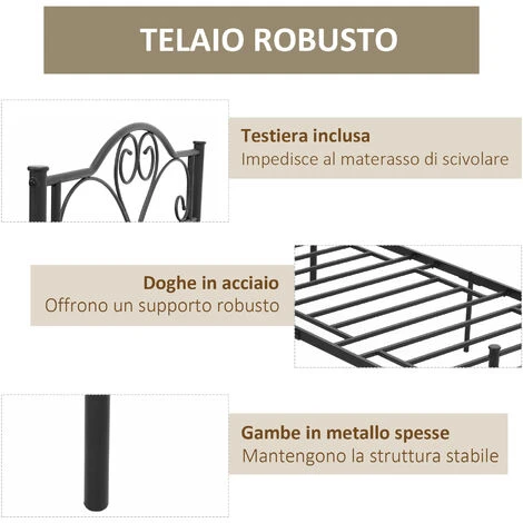 HOMCOM Struttura Letto Singolo In Acciaio Con Doghe Integrate, Testiera E Pediera, 90x200cm 4 HOMCOM Struttura Letto Singolo In Acciaio Con Doghe Integrate, Testiera E Pediera, 90x200cm - immagine 4