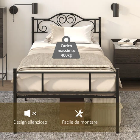 HOMCOM Struttura Letto Singolo In Acciaio Con Doghe Integrate, Testiera E Pediera, 90x200cm 5 HOMCOM Struttura Letto Singolo In Acciaio Con Doghe Integrate, Testiera E Pediera, 90x200cm - immagine 5