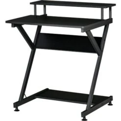 HOMCOM Tavolo Porta PC Salvaspazio Con Ripiano Monitor Rialzato, Scrivania Per Computer Da Ufficio In Legno, 70x60x85.5cm - Nero