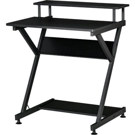 HOMCOM Tavolo Porta PC Salvaspazio Con Ripiano Monitor Rialzato, Scrivania Per Computer Da Ufficio In Legno, 70x60x85.5cm - Nero 1 HOMCOM Tavolo Porta PC Salvaspazio Con Ripiano Monitor Rialzato, Scrivania Per Computer Da Ufficio In Legno, 70x60x85.5cm - Nero