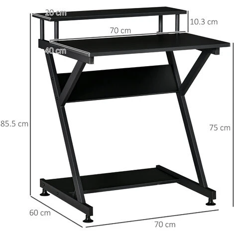 HOMCOM Tavolo Porta PC Salvaspazio Con Ripiano Monitor Rialzato, Scrivania Per Computer Da Ufficio In Legno, 70x60x85.5cm - Nero 3 HOMCOM Tavolo Porta PC Salvaspazio Con Ripiano Monitor Rialzato, Scrivania Per Computer Da Ufficio In Legno, 70x60x85.5cm - Nero - immagine 3