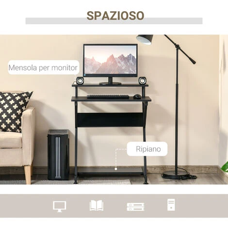 HOMCOM Tavolo Porta PC Salvaspazio Con Ripiano Monitor Rialzato, Scrivania Per Computer Da Ufficio In Legno, 70x60x85.5cm - Nero 4 HOMCOM Tavolo Porta PC Salvaspazio Con Ripiano Monitor Rialzato, Scrivania Per Computer Da Ufficio In Legno, 70x60x85.5cm - Nero - immagine 4