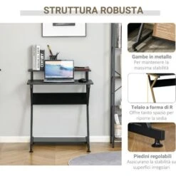 HOMCOM Tavolo Porta PC Salvaspazio Con Ripiano Monitor Rialzato, Scrivania Per Computer Da Ufficio In Legno, 70x60x85.5cm - Nero 9 HOMCOM Tavolo Porta PC Salvaspazio Con Ripiano Monitor Rialzato, Scrivania Per Computer Da Ufficio In Legno, 70x60x85.5cm - Nero -Armonia Casa 50247592 5