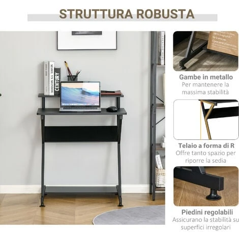 HOMCOM Tavolo Porta PC Salvaspazio Con Ripiano Monitor Rialzato, Scrivania Per Computer Da Ufficio In Legno, 70x60x85.5cm - Nero 5 HOMCOM Tavolo Porta PC Salvaspazio Con Ripiano Monitor Rialzato, Scrivania Per Computer Da Ufficio In Legno, 70x60x85.5cm - Nero - immagine 5