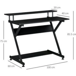 HOMCOM Tavolo Porta PC Salvaspazio Con Ripiano Monitor Rialzato, Scrivania Per Computer Da Ufficio In Legno, 100x60x85.5cm - Nero -Armonia Casa 50247593 3