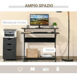 HOMCOM Tavolo Porta PC Salvaspazio Con Ripiano Monitor Rialzato, Scrivania Per Computer Da Ufficio In Legno, 100x60x85.5cm - Nero -Armonia Casa 50247593 4