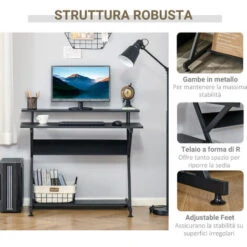 HOMCOM Tavolo Porta PC Salvaspazio Con Ripiano Monitor Rialzato, Scrivania Per Computer Da Ufficio In Legno, 100x60x85.5cm - Nero -Armonia Casa 50247593 5