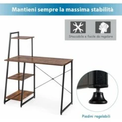 COSTWAY Scrivania Per Computer Con 4 Mensole, Scrivania Con Cuscinetti Regolabili E Libreria, Stile Industriale, Struttura In Metallo E Legno, Marrone 7 COSTWAY Scrivania Per Computer Con 4 Mensole, Scrivania Con Cuscinetti Regolabili E Libreria, Stile Industriale, Struttura In Metallo E Legno, Marrone -Armonia Casa 50371155 3