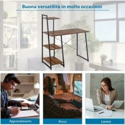 COSTWAY Scrivania Per Computer Con 4 Mensole, Scrivania Con Cuscinetti Regolabili E Libreria, Stile Industriale, Struttura In Metallo E Legno, Marrone 8 COSTWAY Scrivania Per Computer Con 4 Mensole, Scrivania Con Cuscinetti Regolabili E Libreria, Stile Industriale, Struttura In Metallo E Legno, Marrone -Armonia Casa 50371155 4