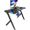 Scrivania Gaming Desk Postazione Computer PC Con LED Completa Di Accessori Tavolo Studio Salvaspazio Con Piedini Regolabili Disegno Soggiorno Camera Gamer Rockstone 120 X 61 X 73 Cm Nero