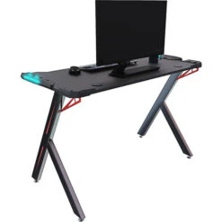 Scrivania Gaming Desk Postazione Computer PC Con LED Completa Di Accessori Tavolo Studio Salvaspazio Con Piedini Regolabili Disegno Soggiorno Camera Gamer Rockstone 120 X 61 X 73 Cm Nero -Armonia Casa 50828748 3