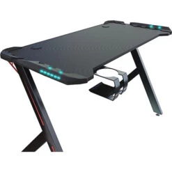 Scrivania Gaming Desk Postazione Computer PC Con LED Completa Di Accessori Tavolo Studio Salvaspazio Con Piedini Regolabili Disegno Soggiorno Camera Gamer Rockstone 120 X 61 X 73 Cm Nero -Armonia Casa 50828748 4